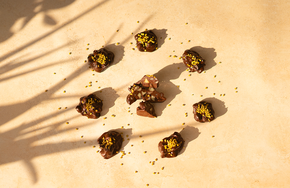 Macadamia Nut and Honey Chocolate Clusters with Cordyceps, Turkey Tail and Bee Pollen